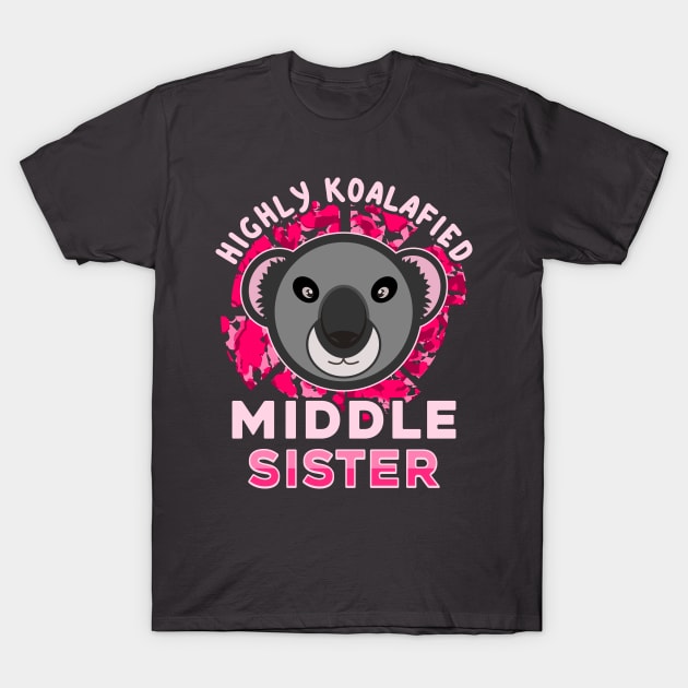 Koala Bear Highly Koalafied Middle Sister Pink Text T-Shirt by JaussZ